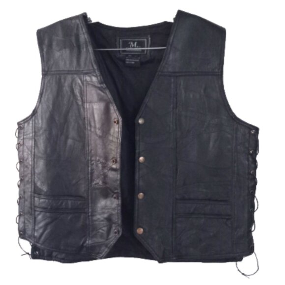 M Collection Leather Biker Vest Large Live to Ride Eagle Embroidered Black - Picture 1 of 10
